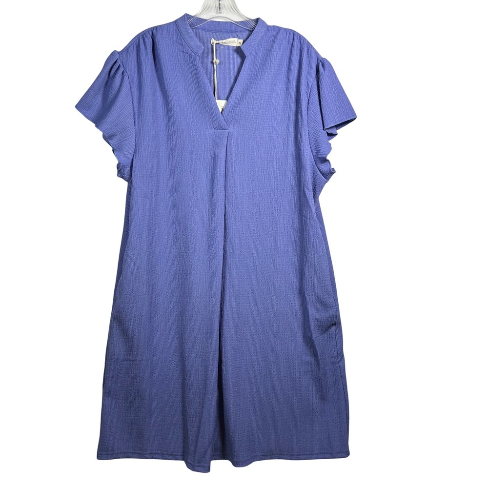 Grace + Emma Purple Textured Crinkle V-Neck Flutter Sleeve Shift Dress XL NEW